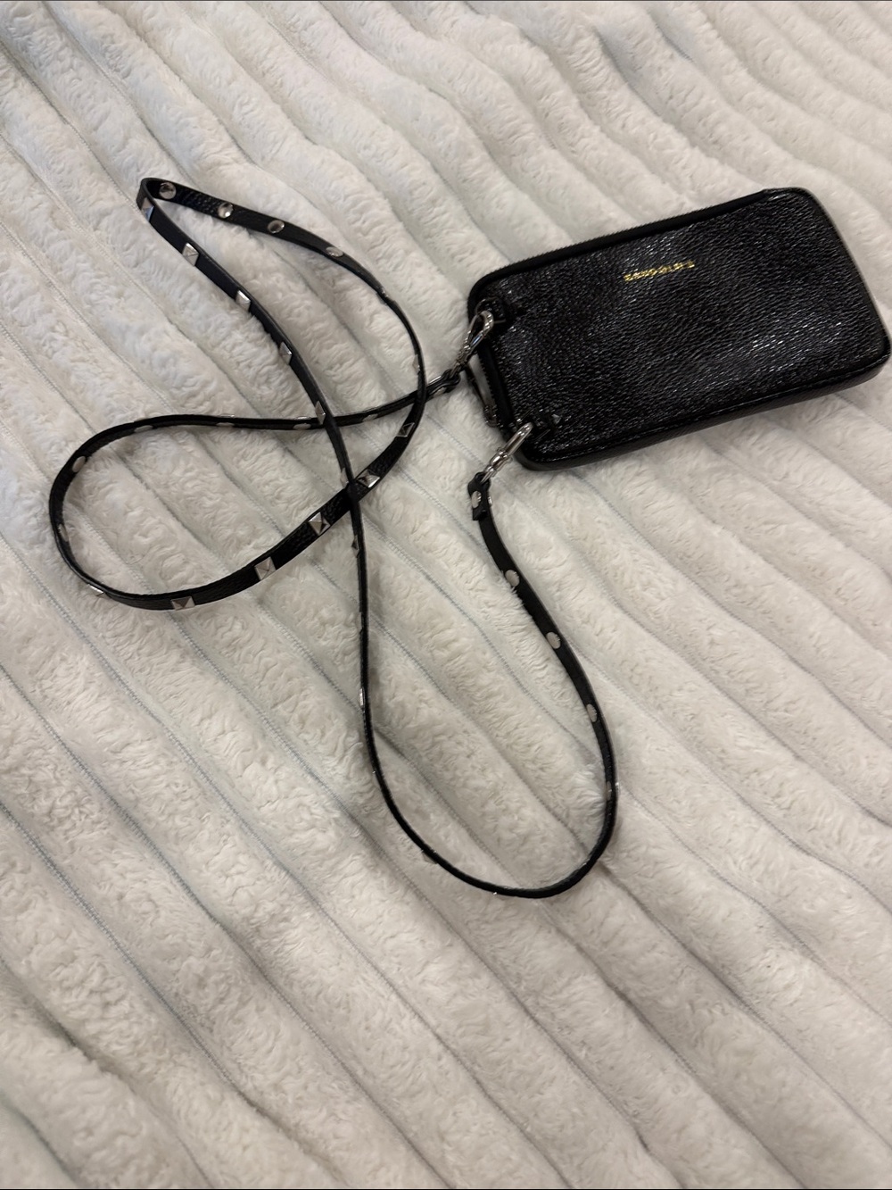 Bandolier Black Crossbody Phone Pouch with Stud Accents